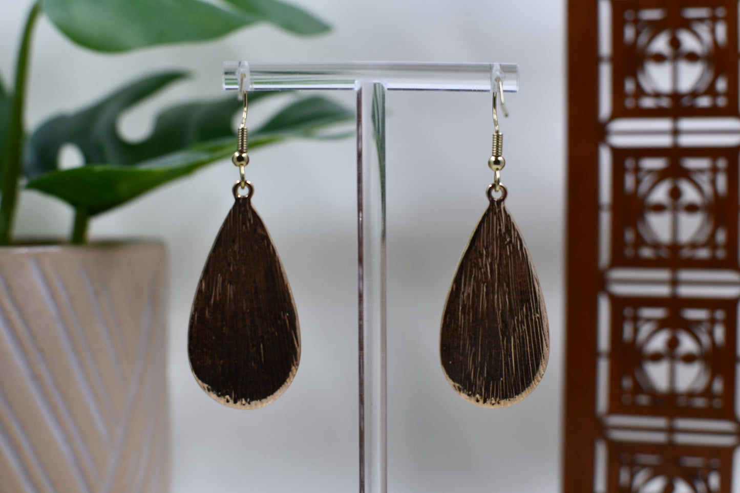 Wicker Rattan Teardrop Dangle Earrings