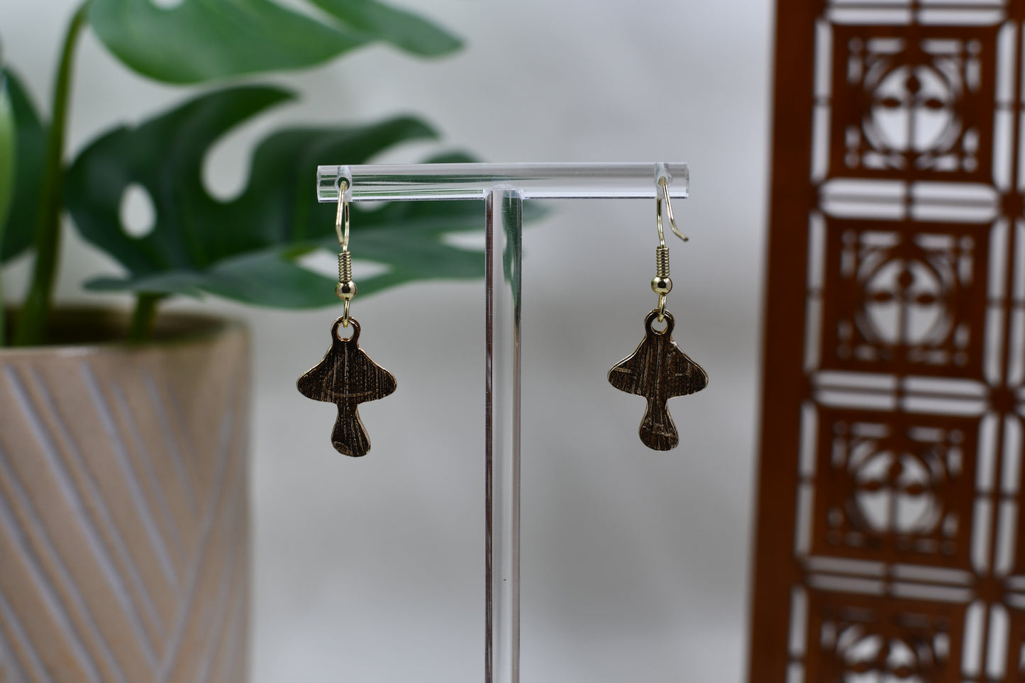 Gold Rhinestone Mushroom Dangle Earrings