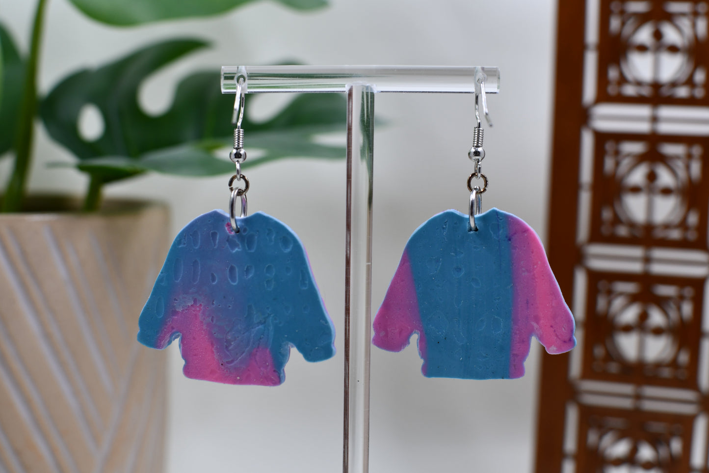 Pink Era Marbled Heart Cardigan Dangle Earrings