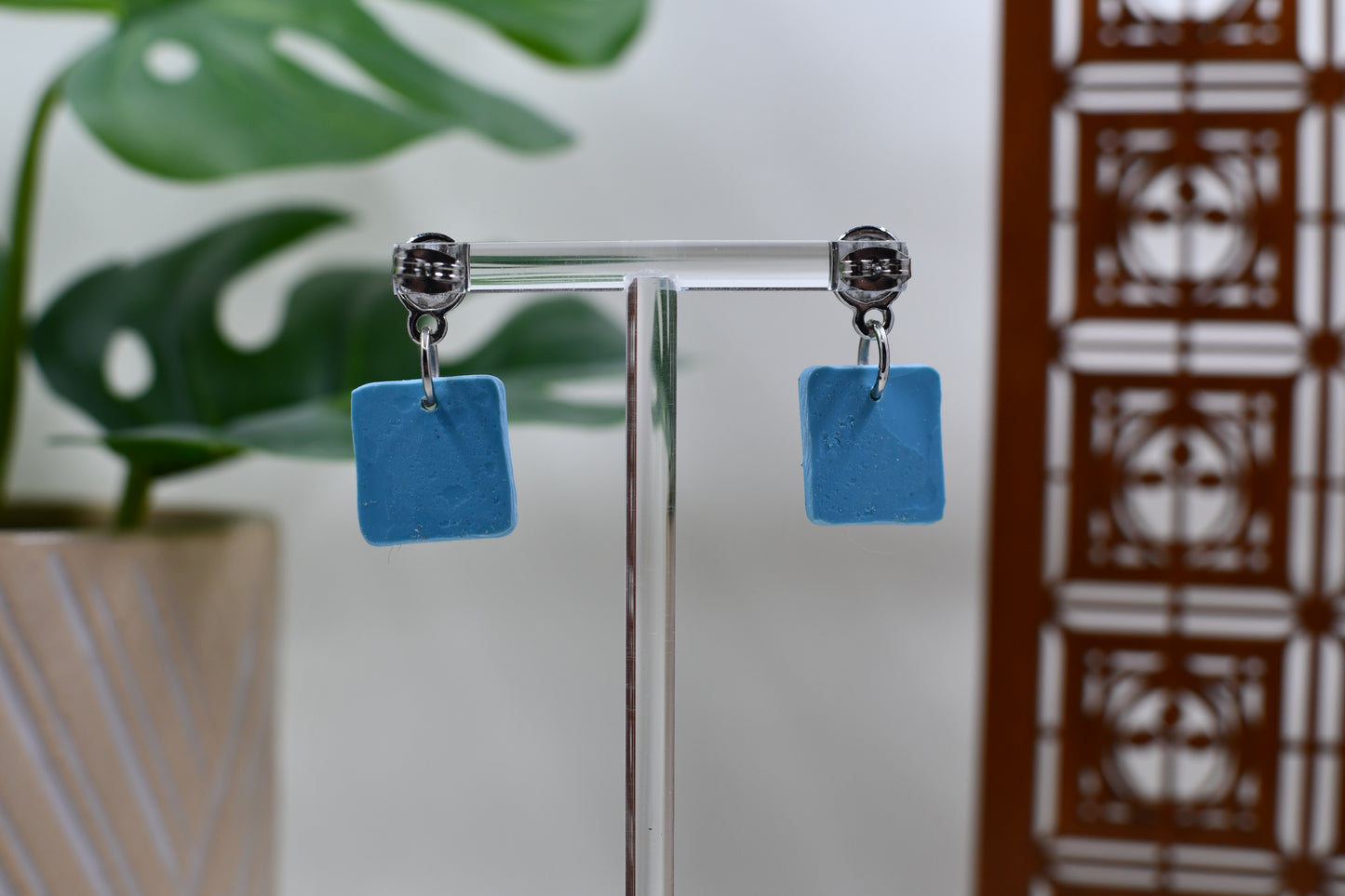 Light Blue Era Seagull Square Drop Stud Earrings