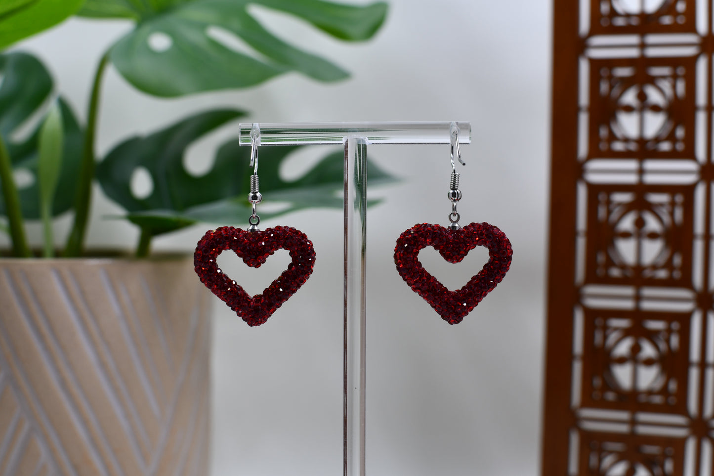 Red Era Sequin Heart Dangle Earrings