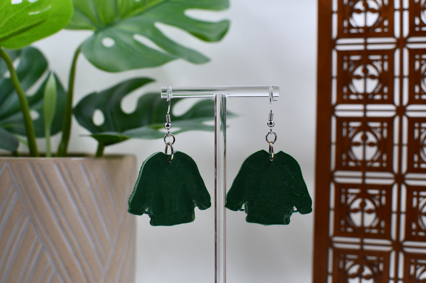 Light Blue Era Green Sequin Glitter Jacket Dangle Earrings