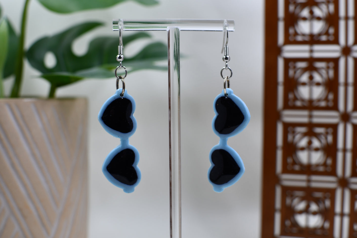 Light Blue Era Heart-Shaped Sunglasses Dangle Earrings
