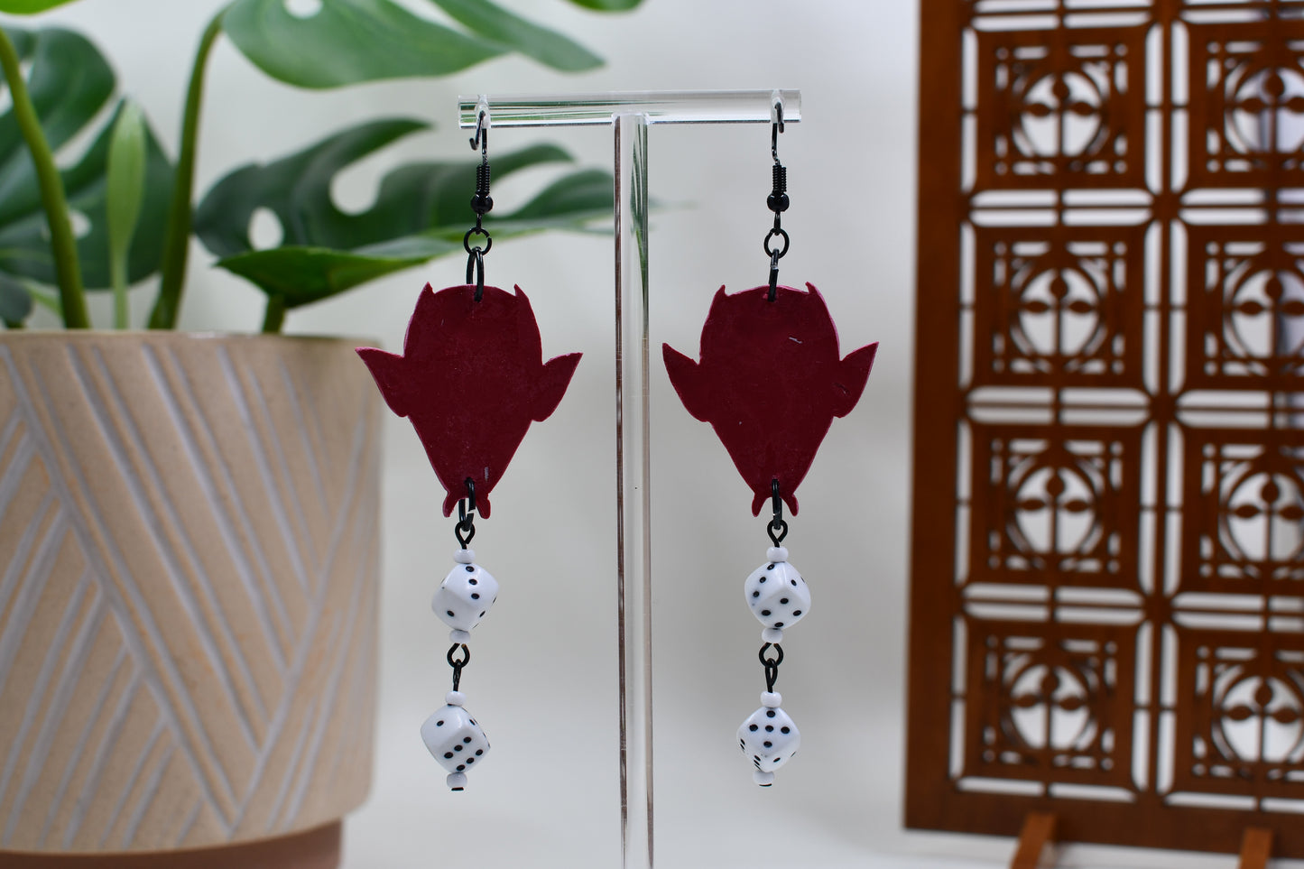 Pink Era Devils Roll the Dice Dangle Earrings