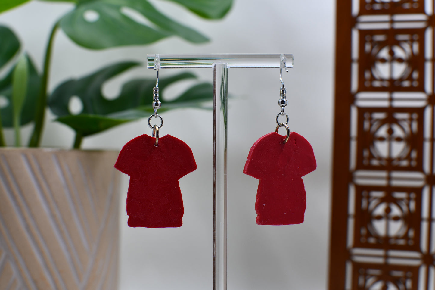 Red 87 Football Dangle Earrings