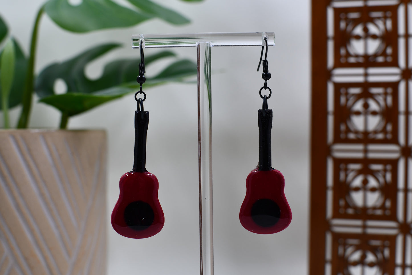 Red Era Guitar Dangle Earrings