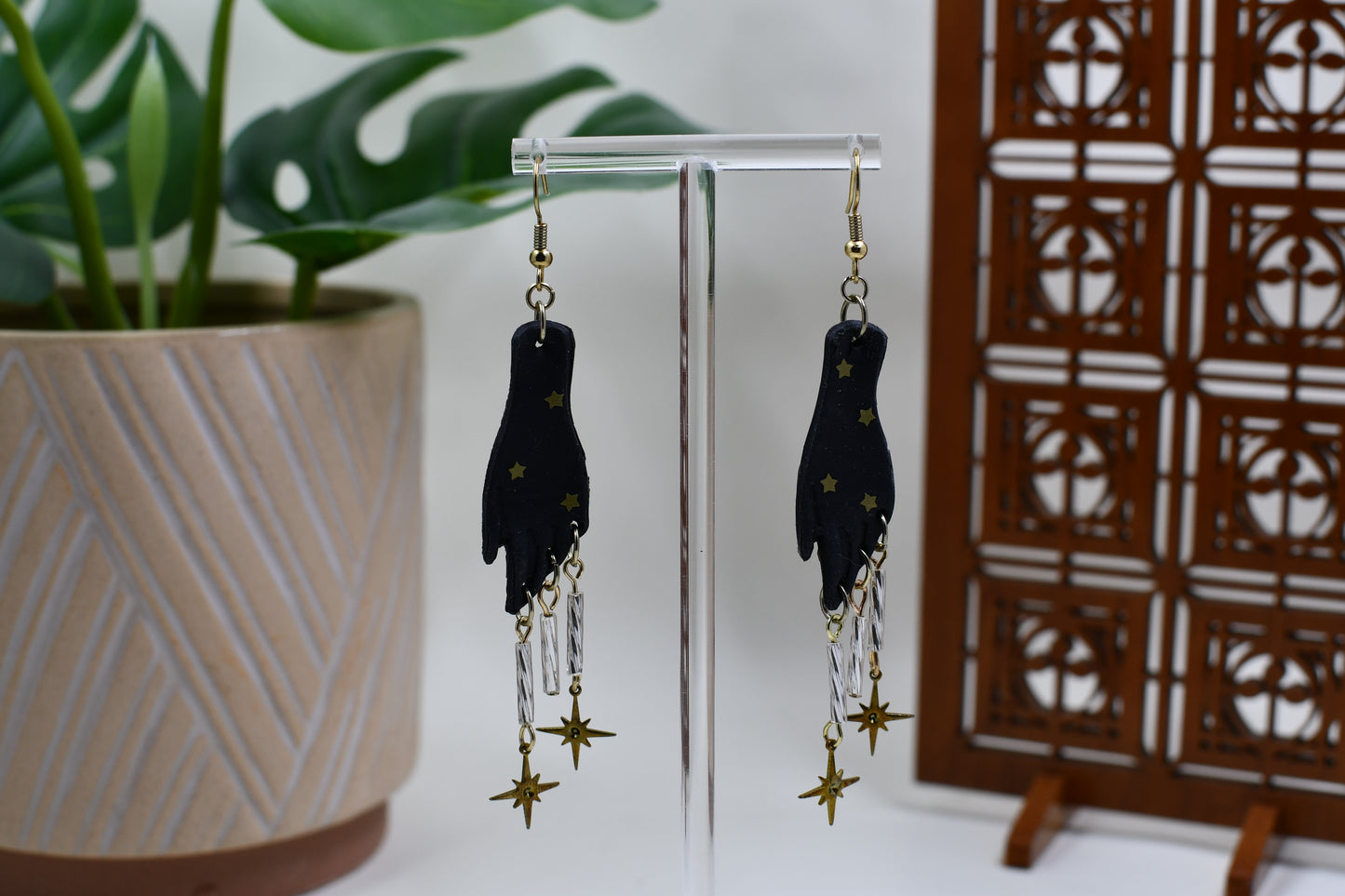 Black & Gold Mystic Hands Dangle Earrings