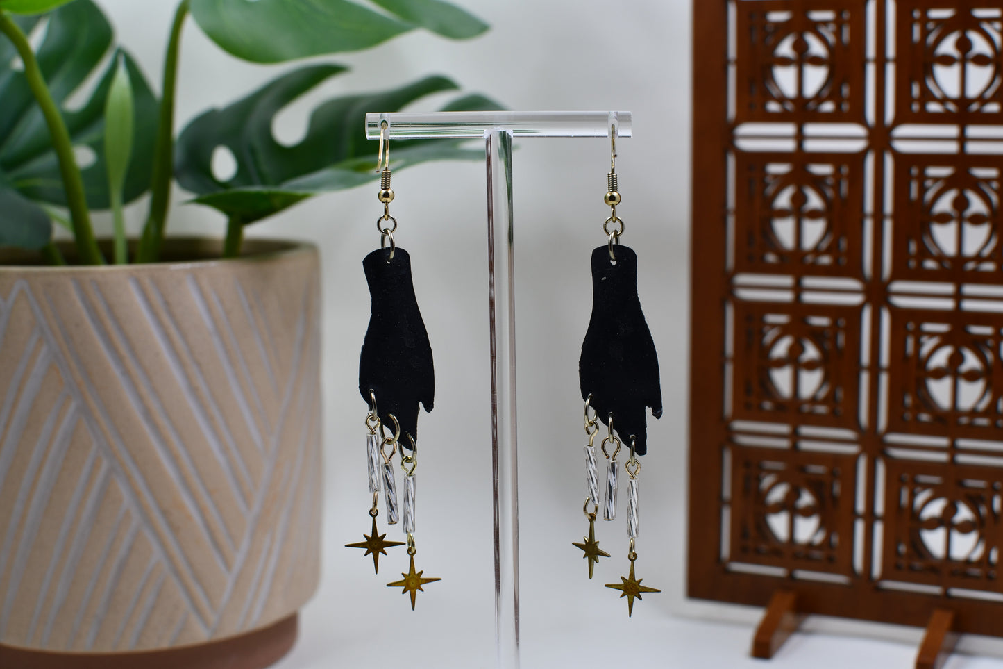 Black & Gold Mystic Hands Dangle Earrings