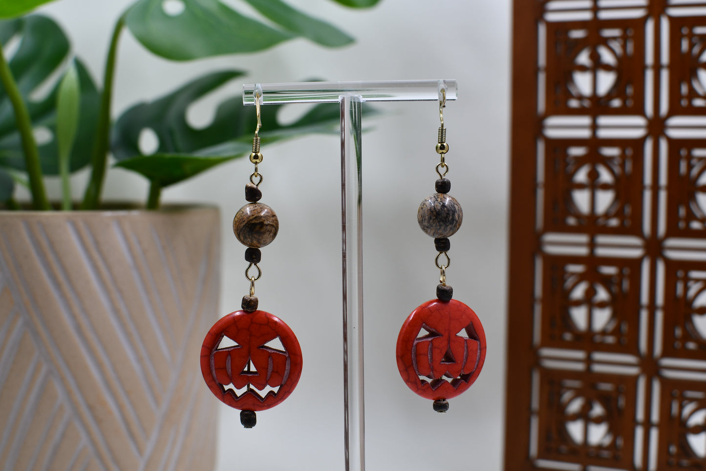 Orange Jack O'Lantern Dangle Earrings