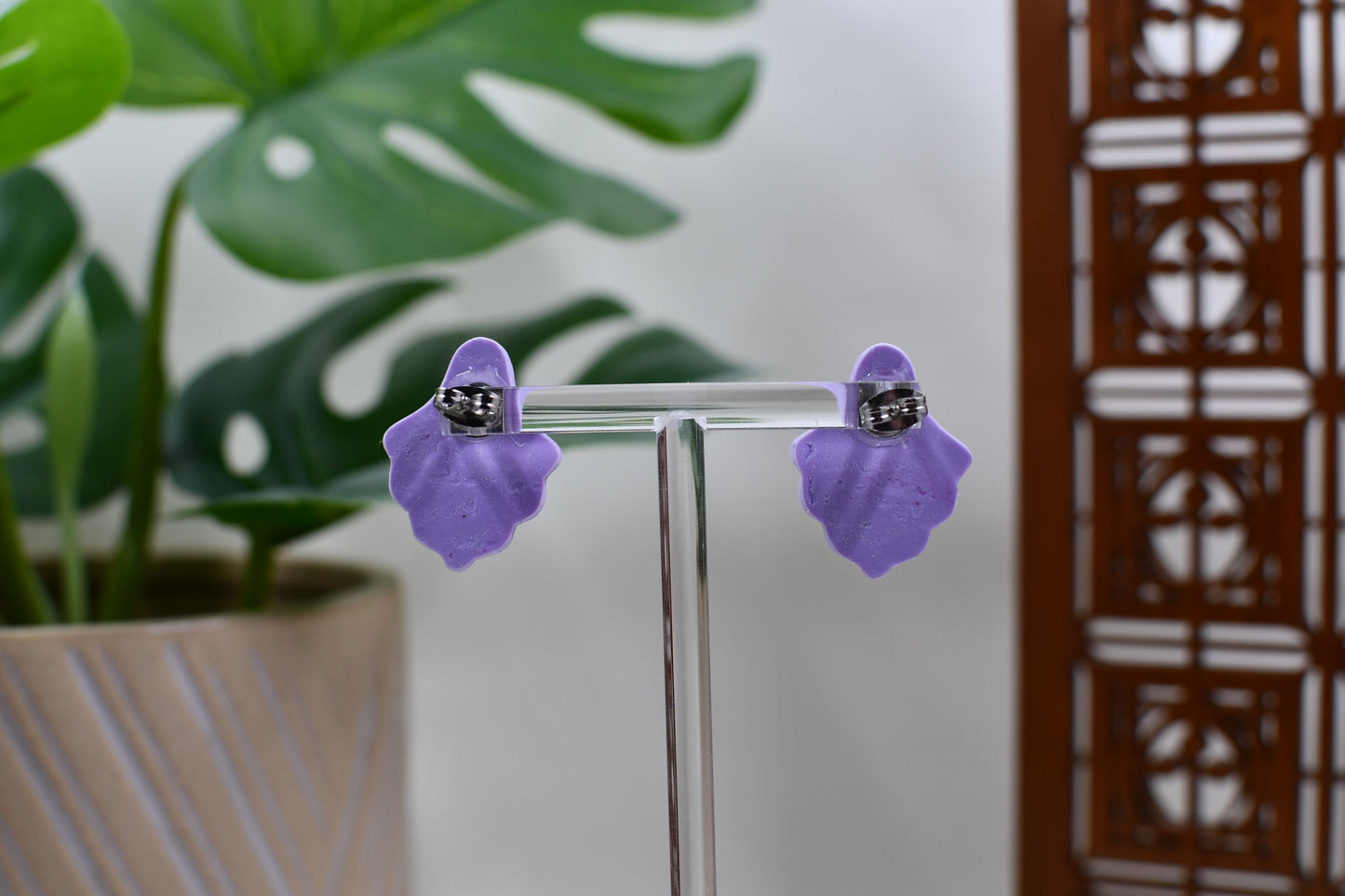 Purple Floral Embossed Ghost Stud Earrings