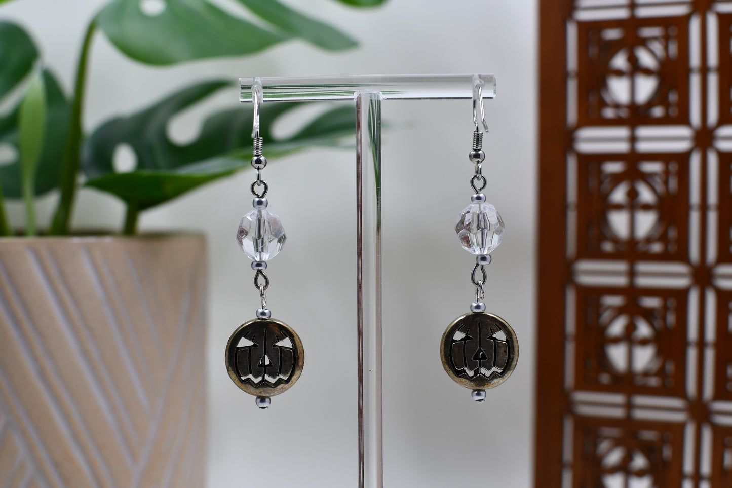Silver Jack O' Lantern Dangle Earrings