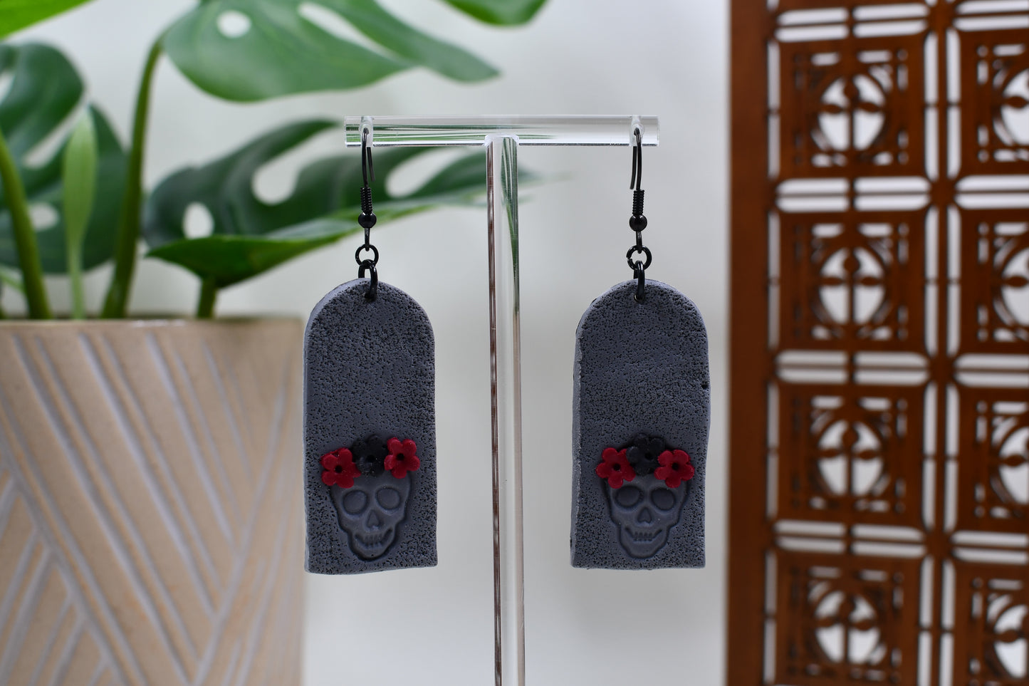 Skeleton Skull Flower Crown Arch Dangle Earrings