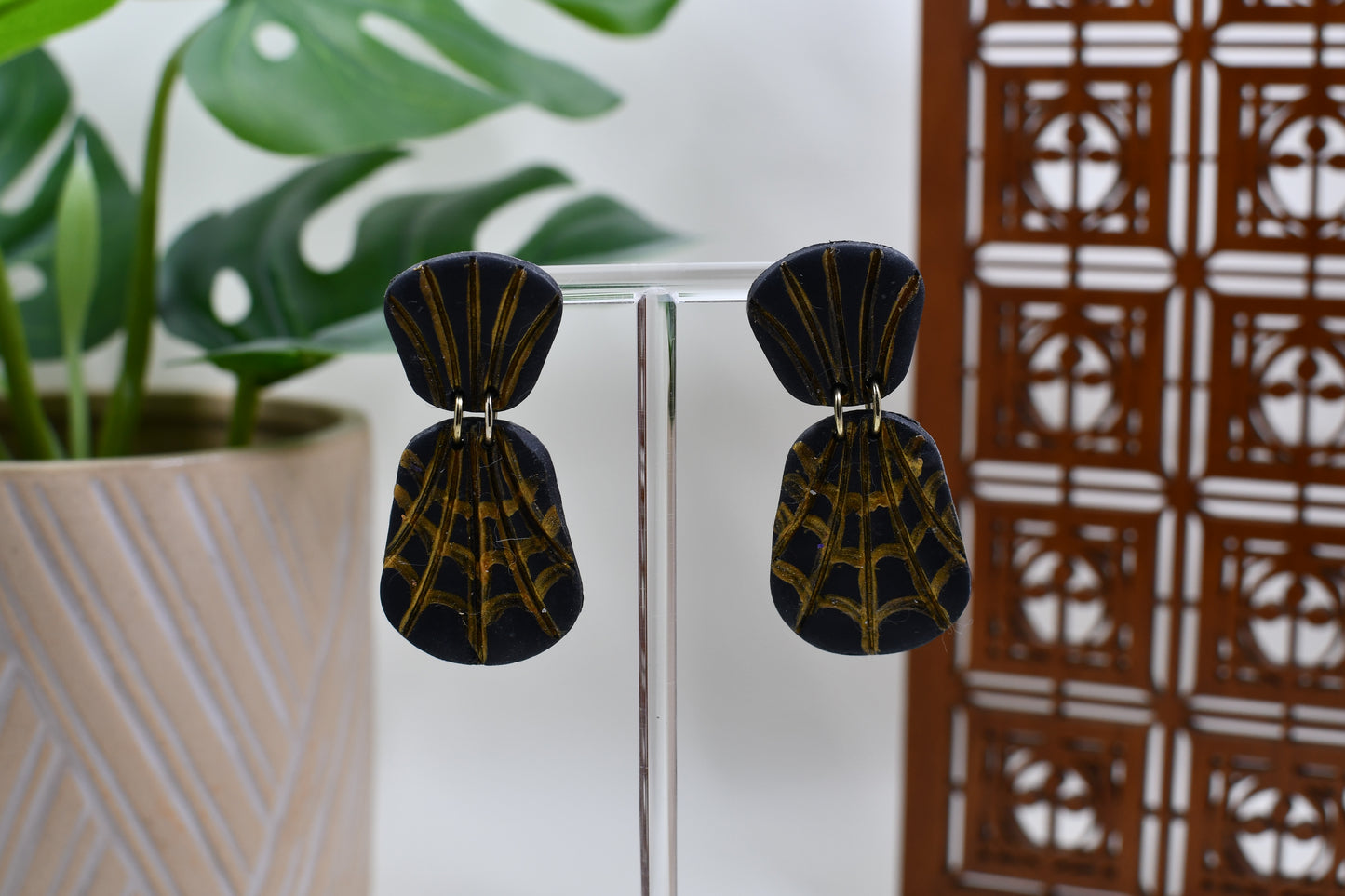 Vintage Art Deco Inspired Spiderweb Drop Stud Earrings