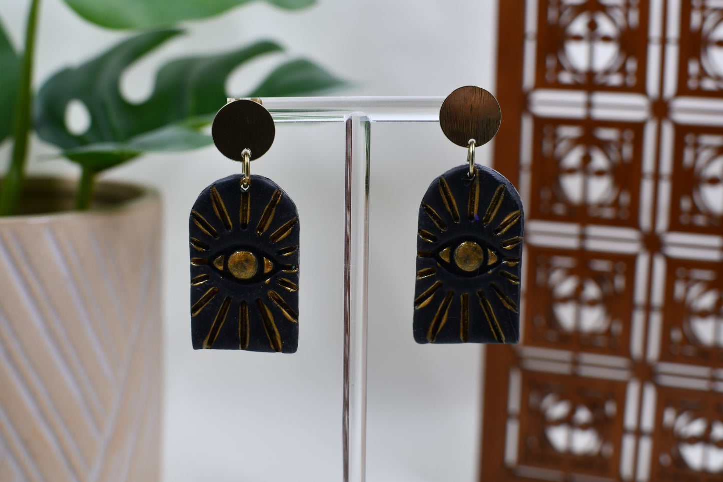 Black Mystic Eye Arch Drop Stud Earrings
