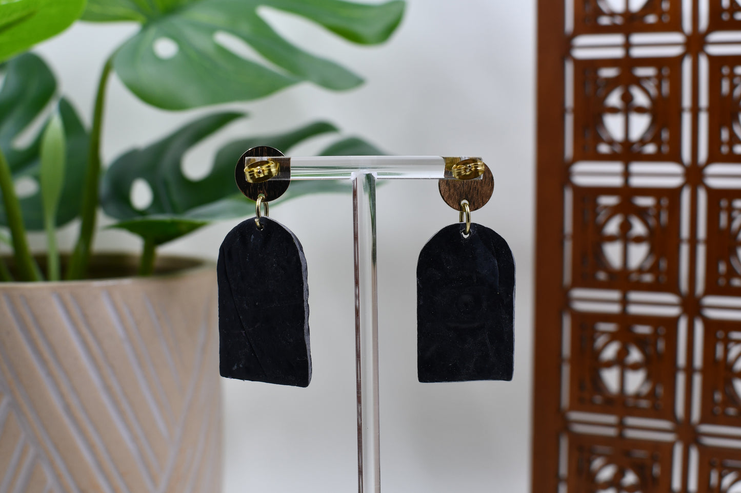 Black Mystic Eye Arch Drop Stud Earrings