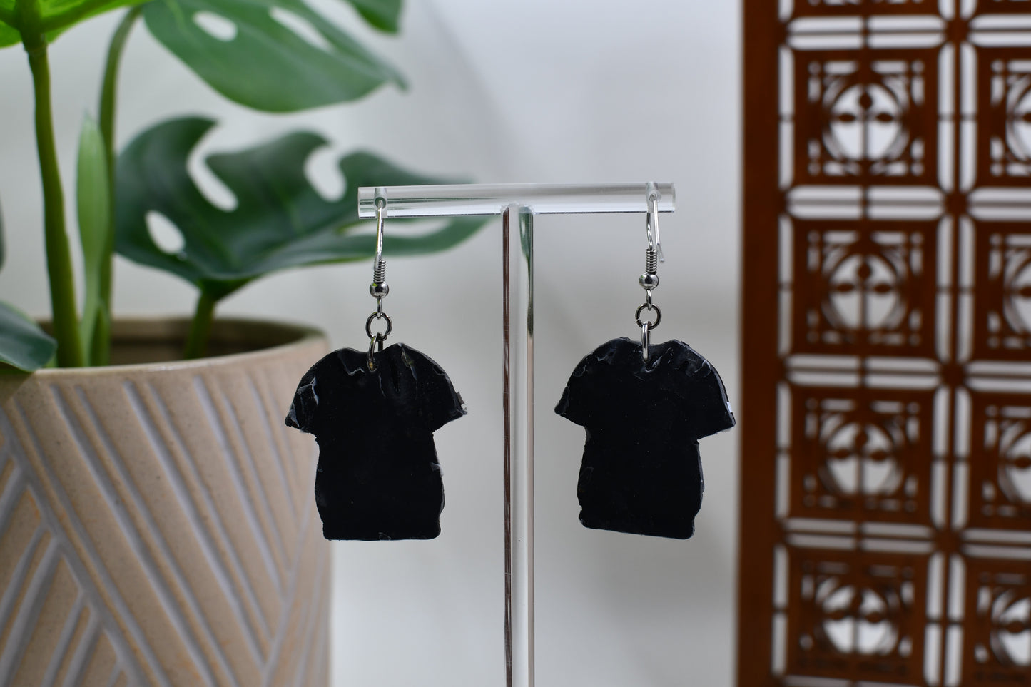 Black Sports Football Jersey Dangle Earrings