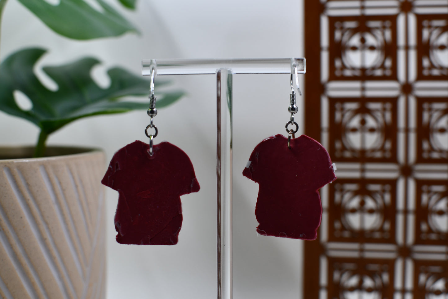 Red Sports Football Jersey Dangle Earrings