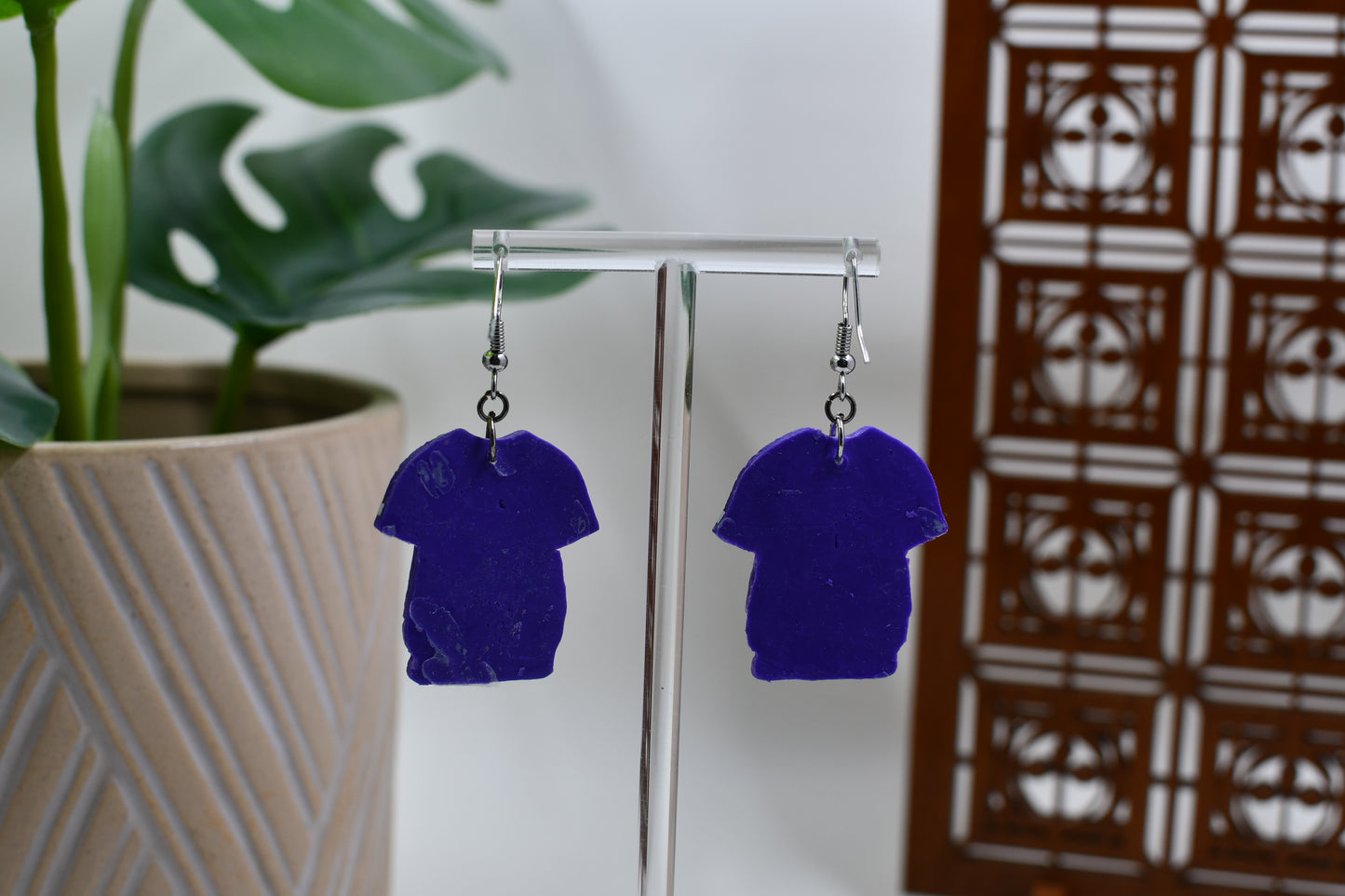 Purple Sports Football Jersey Dangle Earrings