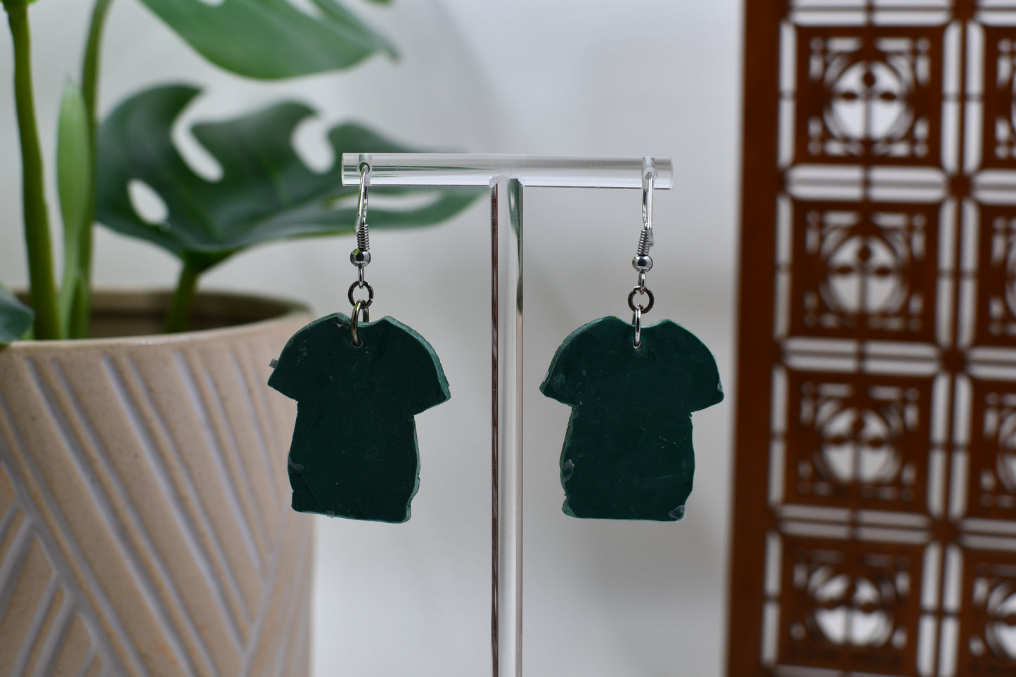 Green Sports Football Jersey Dangle Earrings