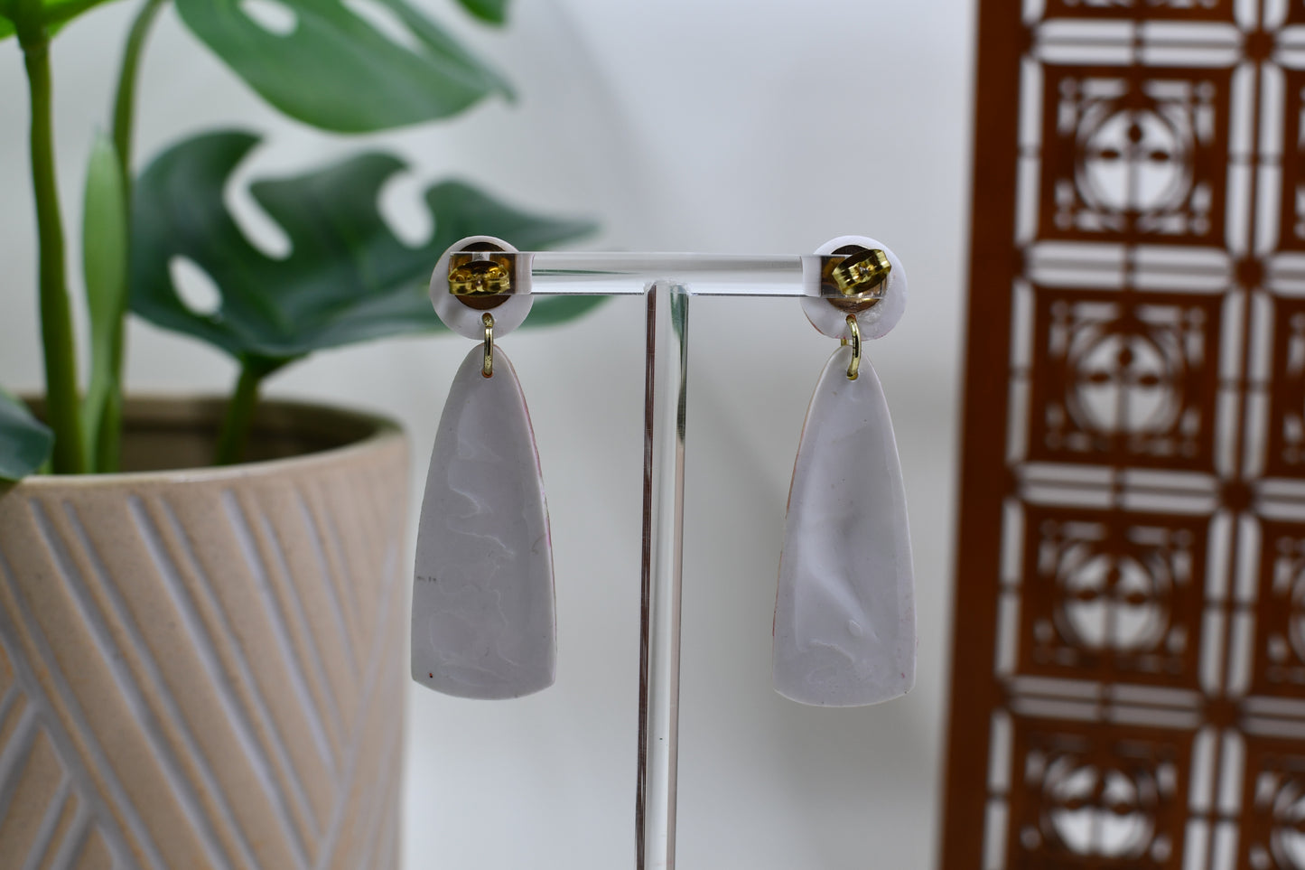 Green & Red Watercolor Tear Drop Stud Earrings