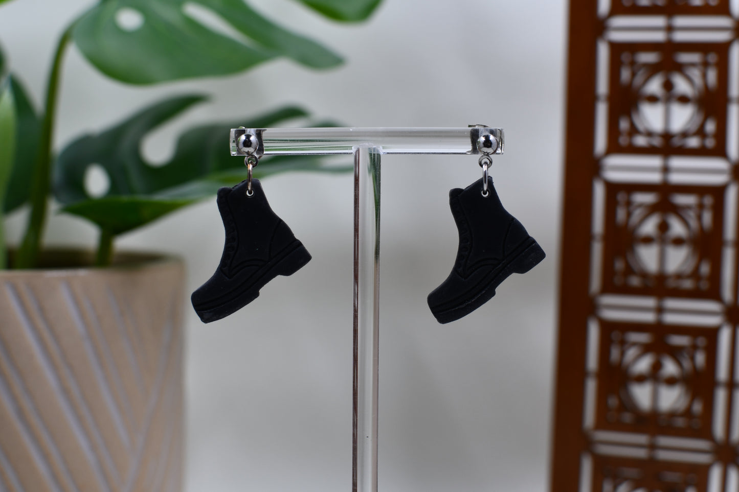 Black Fall Boot Drop Stud Earrings