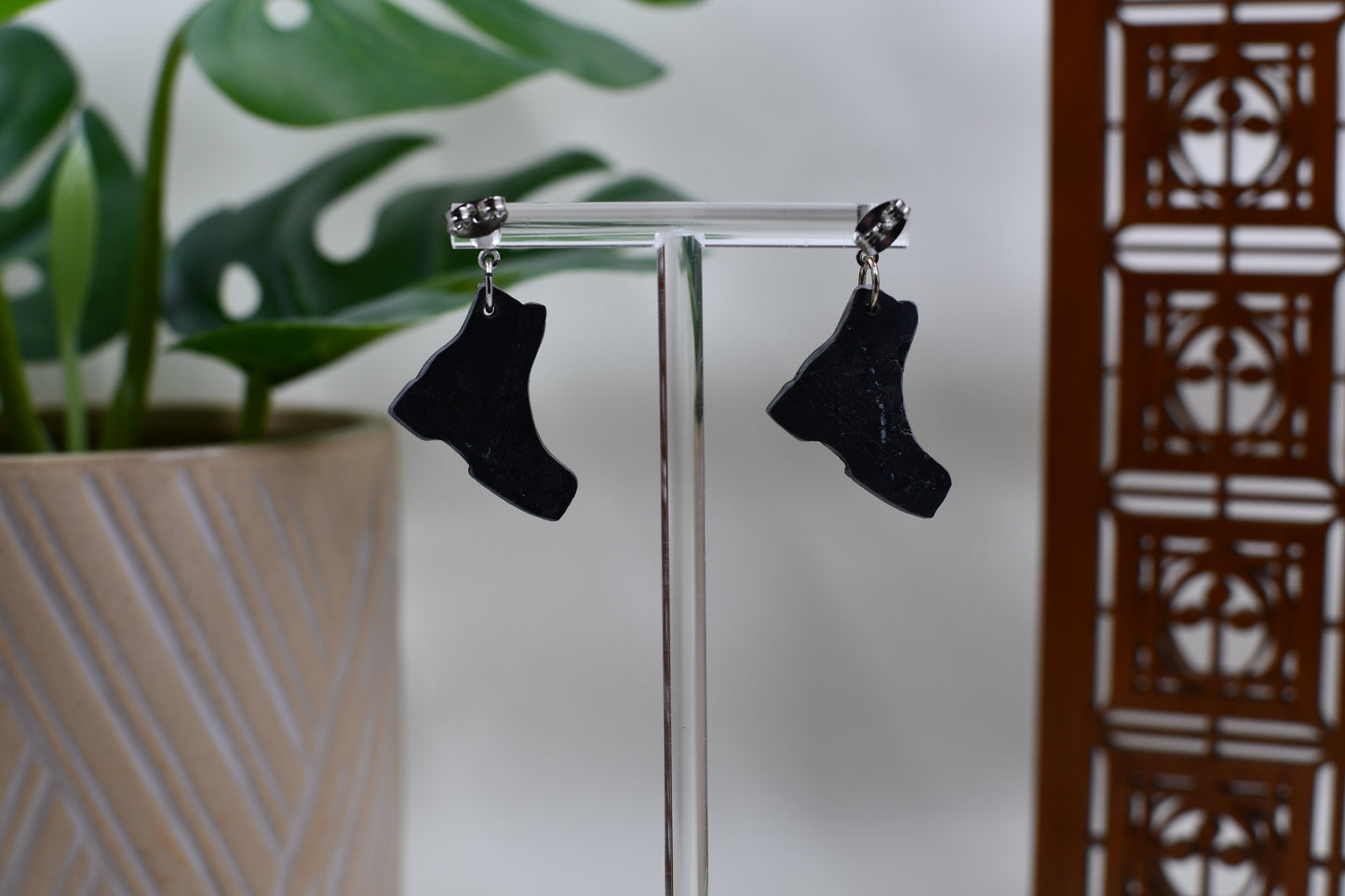 Black Fall Boot Drop Stud Earrings