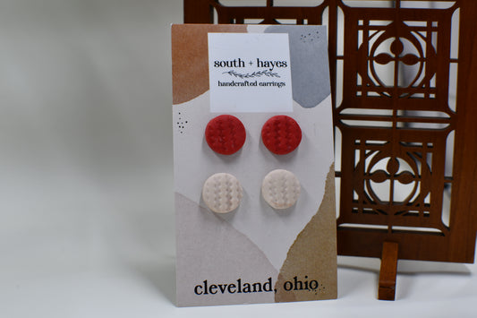 Orange and Ivory Knit Two-Pack Round Stud Earrings