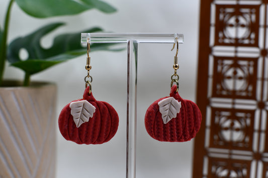 Orange Knit Textured Pumpkin Dangle Earrings