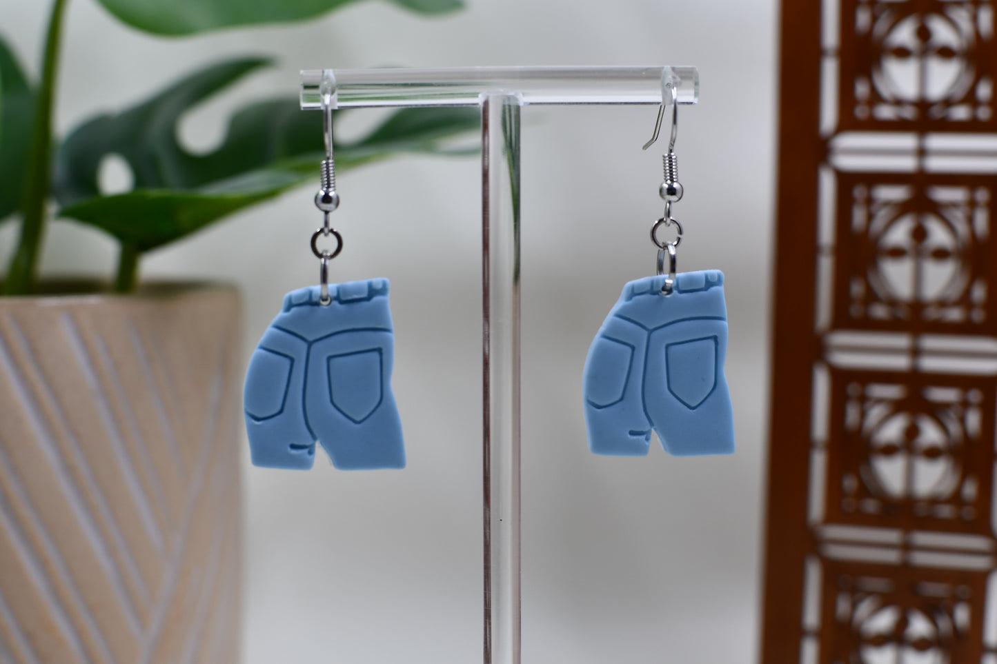 Light Wash Mom Jeans Butt Dangle Earrings