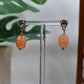 Gold Hammered Circle with Crackled Orange Glass Bead Drop Stud Earrings