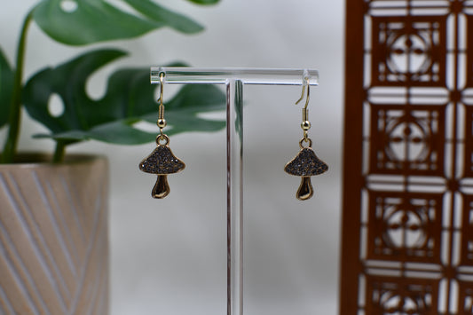 Gold Rhinestone Mushroom Dangle Earrings