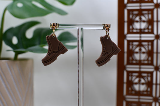 Tan Fall Boot Drop Stud Earrings
