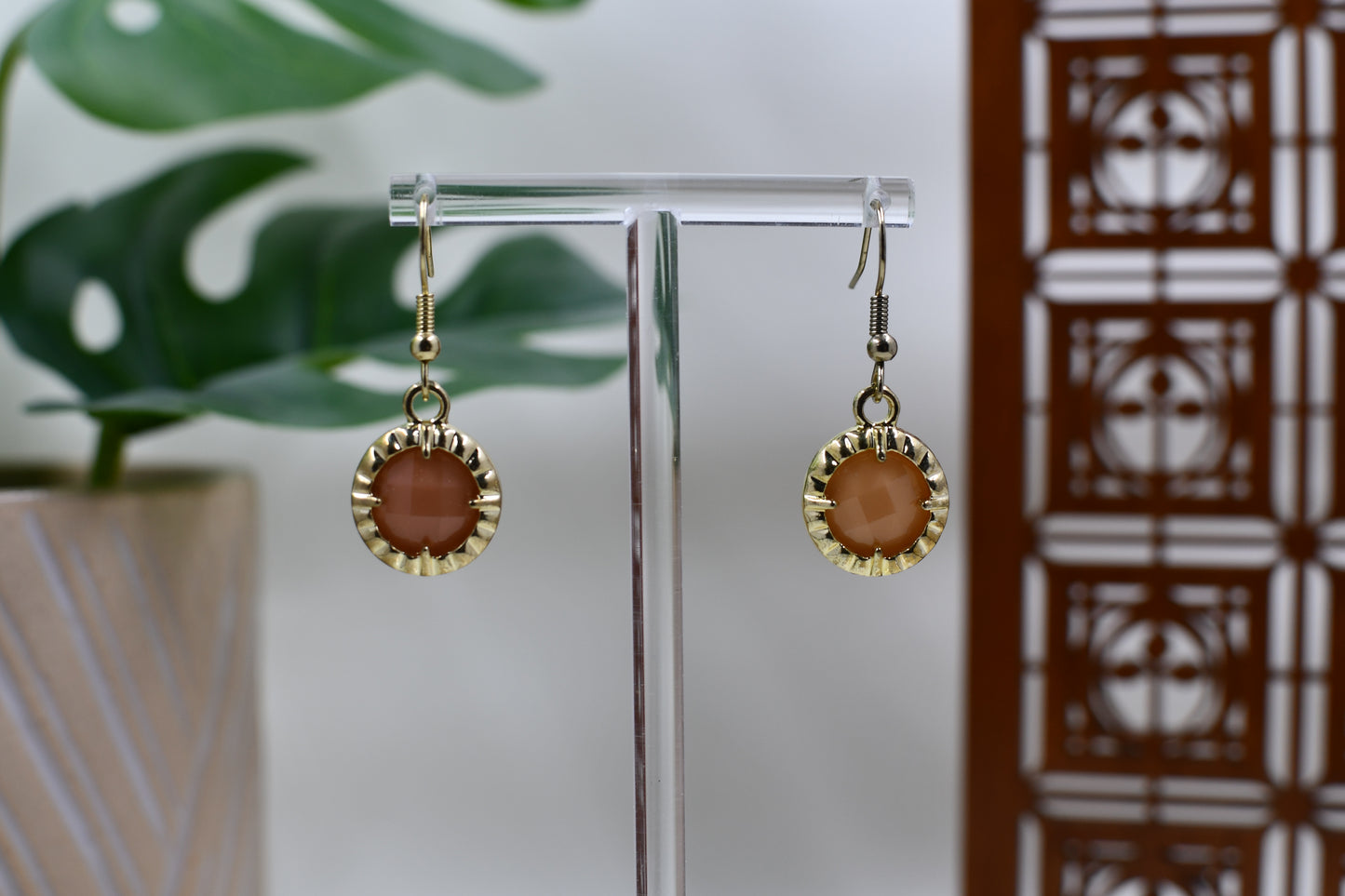 Mismatched Light and Dark Pink Gold Trimmed Dangle Earrings