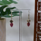 Gold Medallion Dangle Earrings with Red Leaf Charm