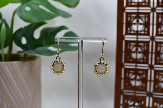Mismatched Ivory and White Gold Trimmed Dangle Earrings