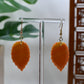 Orange and Yellow Marbled Autumn Leaf Dangle Earrings