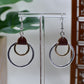 Gold and Silver Ring Dangle Earrings with Leather Accent