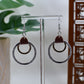 Gold and Silver Ring Dangle Earrings with Leather Accent