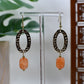 Gold Hammered Oval Dangle Earrings with Orange Crackled Glass Bead