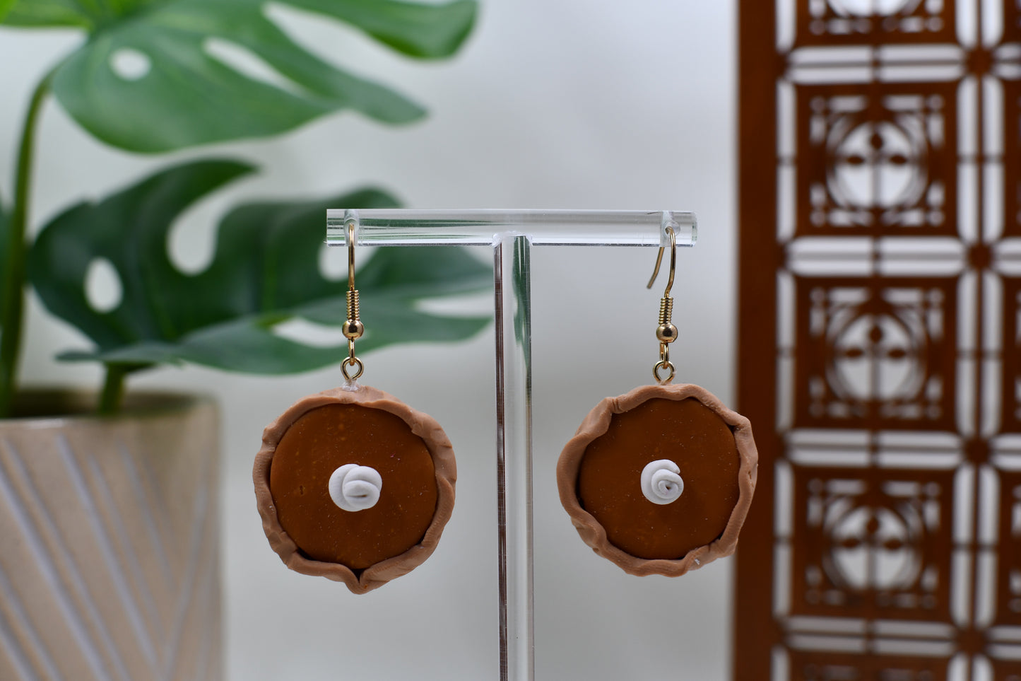 Pumpkin Pie with Whipped Cream Dangle Earrings