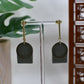Sage Green Arch Drop Stud Earrings with Gold Bar and Circle Accents