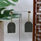Sage Green Arch Drop Stud Earrings with Gold Bar and Circle Accents
