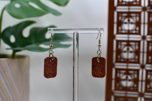 Orange Glitter Resin Rectangle Dangle Earrings