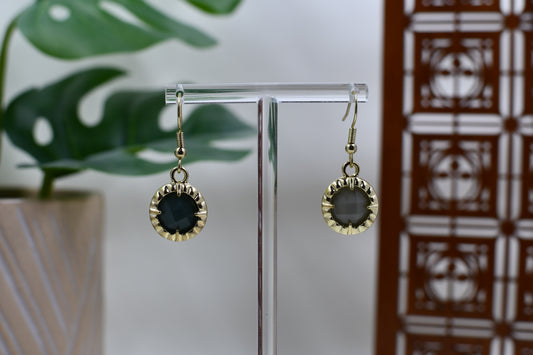 Mismatched Light & Dark Green Gold Trimmed Dangle Earrings