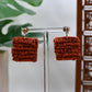 Orange Shag Carpet Square Drop Stud Earrings