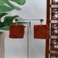 Orange Shag Carpet Square Drop Stud Earrings