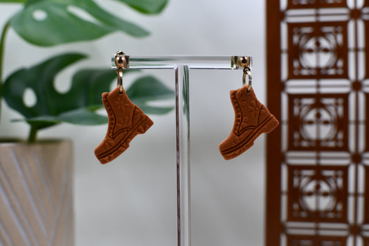Orange Floral Embossed Fall Boots Drop Stud Earrings