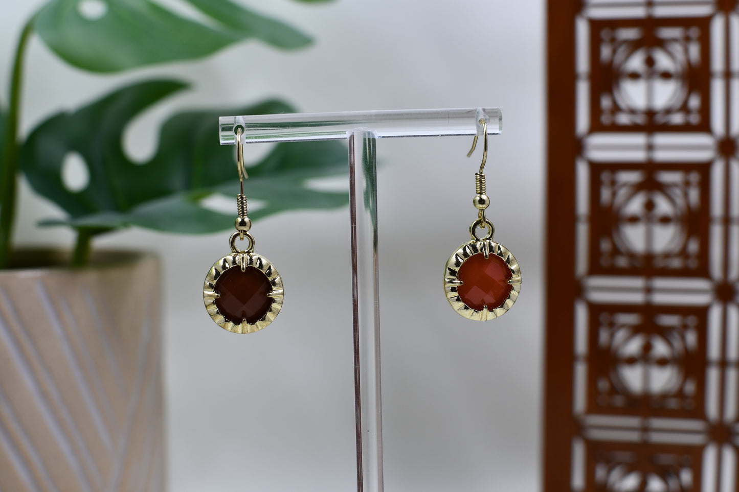 Mismatched Red & Orange Gold Trimmed Dangle Earrings