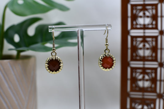 Mismatched Red & Orange Gold Trimmed Dangle Earrings