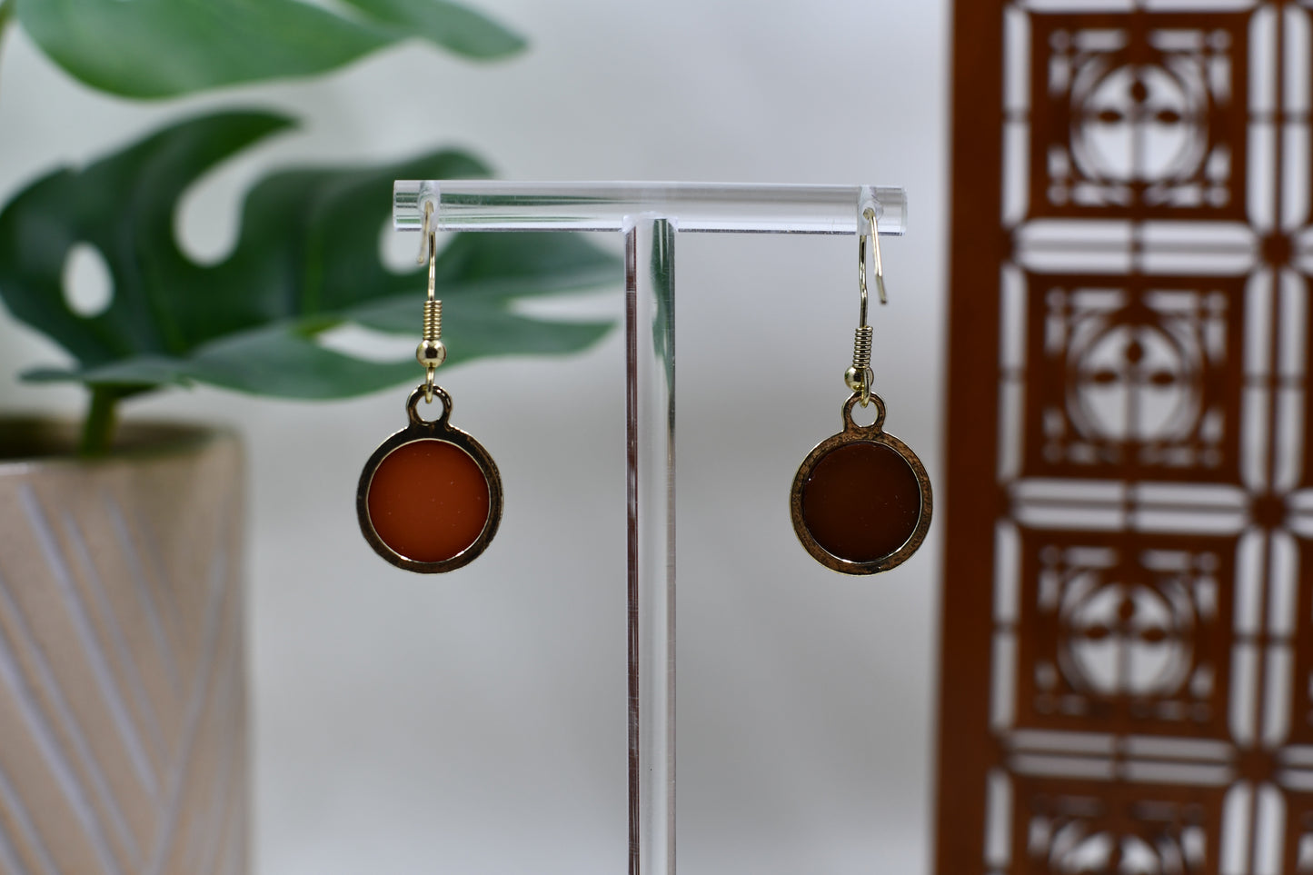 Mismatched Red & Orange Gold Trimmed Dangle Earrings